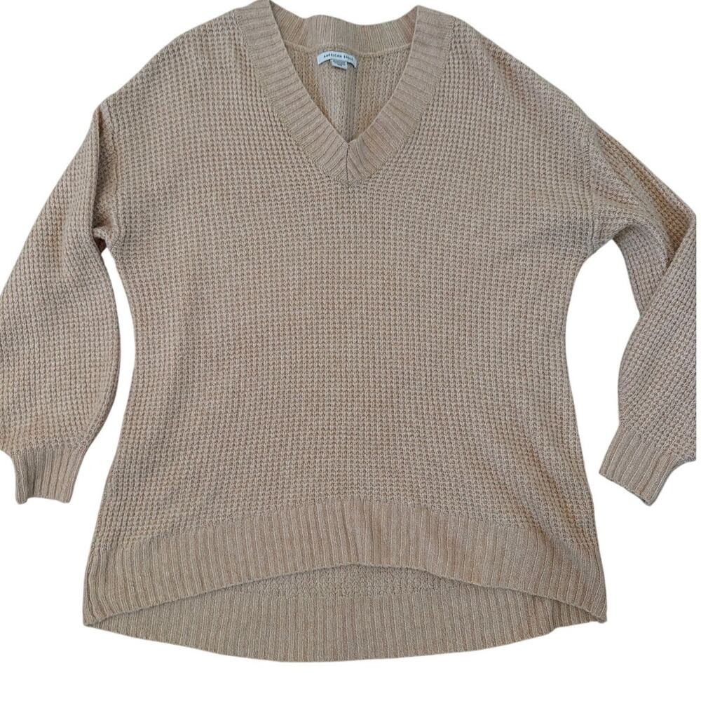 American Eagle Soft V-Neck Sweater Women's XS Oversized Long Twee Coquette Cabin